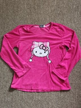 Hello Kitty Dark Pink Long Sleeve Top with Plaid Hat Graphic Size Large